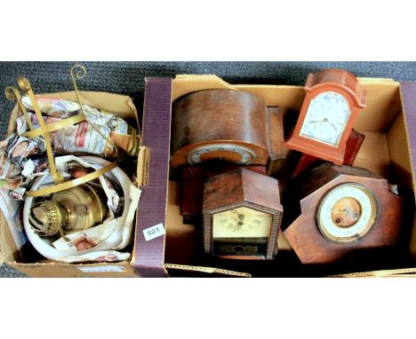 Quantity of old clocks, boxes and an oil lamp