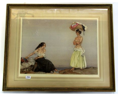 Sir William Russell Flint original framed 1957 lithograph, pencil signed W Russell Flint, 86 x 70cm.