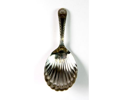 A Georgian hallmarked silver caddy spoon c. 1785.