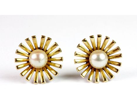 A pair of 9ct gold cultured pearl earrings.