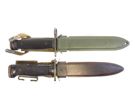 Two bayonets and scabbards, to include:Italian M4/M7 bayonet with service number on the right ricasso 103420.Danish M.1962, t