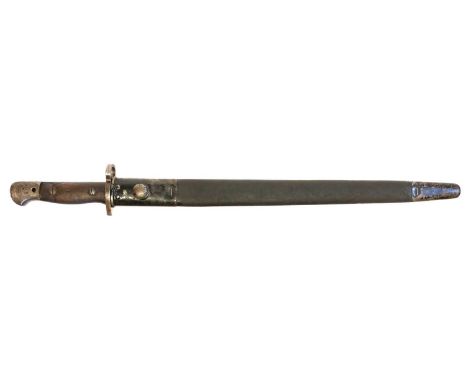 British P1907 WWII bayonet and scabbard, made by Wilkinson, stamped to the left ricasso with 1907 over S294 over WSC over 9 4