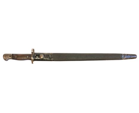 British P1907 WWII bayonet and scabbard, made by Wilkinson, stamped to the left ricasso with 1907 over S294 over WSC over 9 4