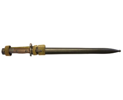 Belgian M98 export bayonet and scabbard and frog, unmarked and with 15.5mm barrel ring.53.5cm lomg 