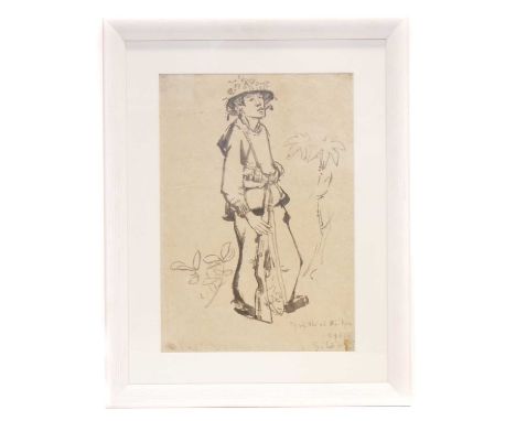 Viet cong / Veitnam War interest ink drawing, depicting a soldier carrying a Mosin Nagant rifle, dated 1965.