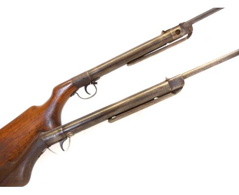 Two break barrel .177 air rifles, one by Milbro with 16 inch barrel, the other by Tell with 17 inch barrel.No licence require