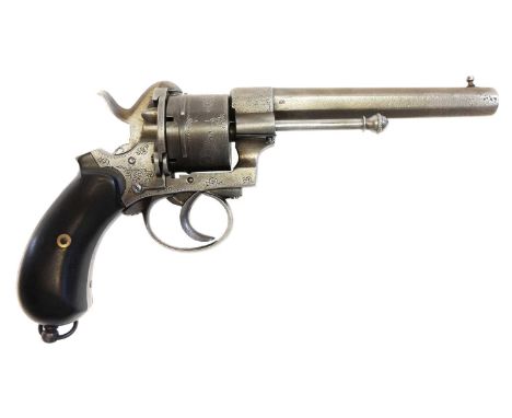 Belgian 12mm pinfire revolver, 6 inch octagonal barrel, six shot 1cylinder c.1870, Liege proof marks. Section 58 (2) antique 