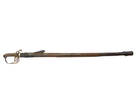 1822 pattern boys sword, the guard with VR crest but missing the folding side piece, together with a non matching scabbard. T