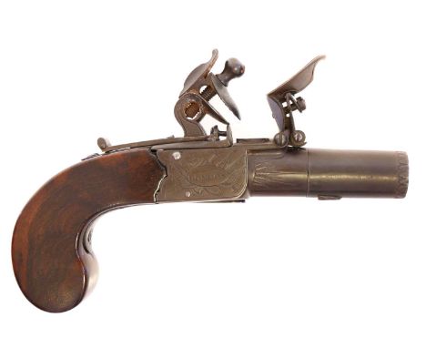 Flintlock pocket pistol by Richards of London, 1.5 inch 40 bore turn off barrel, with concealed folding trigger, the action f