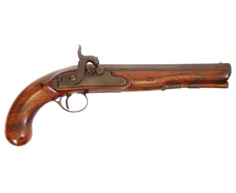 Percussion belt pistol by R.E. Pritchett, 22 bore 8 inch octagonal barrel, engraved lock converted from flintlock and fitted 