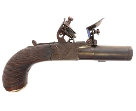 Flintlock pocket pistol by Nock, 1.75 inch 50 bore turn off barrel, with concealed folding trigger, the action fitted with ro