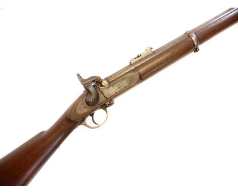 P53 percussion three band .577 musket by London Arms company, 39 inch barrel smooth bored barrel fitted with ladder sights, t
