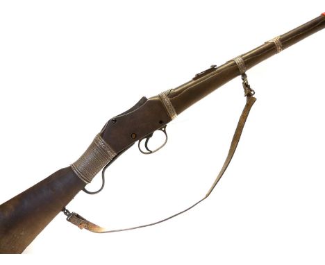 Martini Henry 577/450 carbine, 20 inch barrel fitted with folding ladder sight, with Persian Jezail type white metal decorati