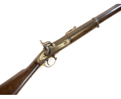Enfield P53 percussion three band .577 musket, 39 inch barrel smooth bored barrel fitted with ladder sights, the lock stamped