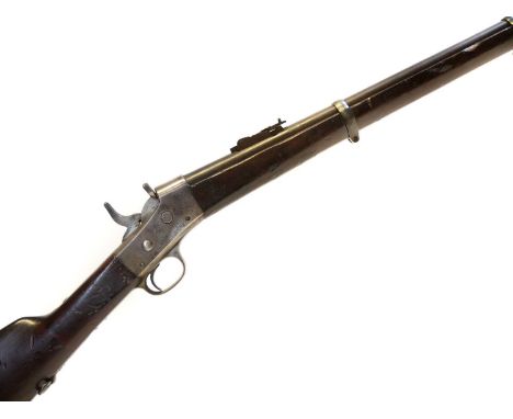 Remington Rolling block rifle .43 Spanish rifle, 35-inch barrel fitted with bayonet lug foresight and folding ladder sight gr