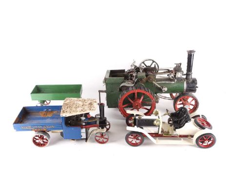A boxed Mamod live steam roadster. Together with a boxed Mamod steam wagon, and a technical model of a traction engine and a 