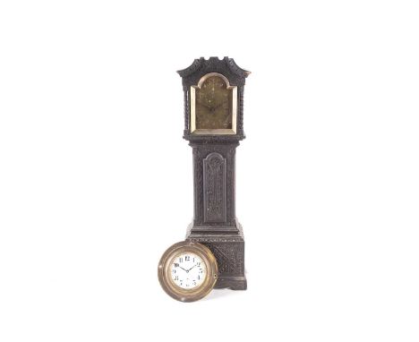 An early 20th-century Duverdry &amp; Bloquel novelty miniature longcase clock. With brass broken arch dial and oak case. 43 c