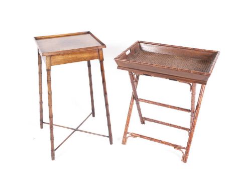 A George IV style mahogany gallery top rectangular urn table, early 20th century., with turned simulated bamboo supports unit