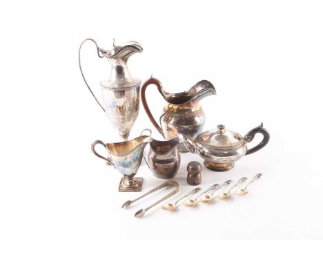 A Christofle silver-plated teapot, 10.5 cm high, together with other items of silver plate, to include a wine jug, water jug,