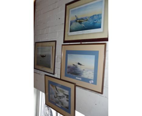 A Keith Aspinall colour print of a Sea Fury fighter plane titled "Korean Combat" and flown by Peter Carmichael who became the