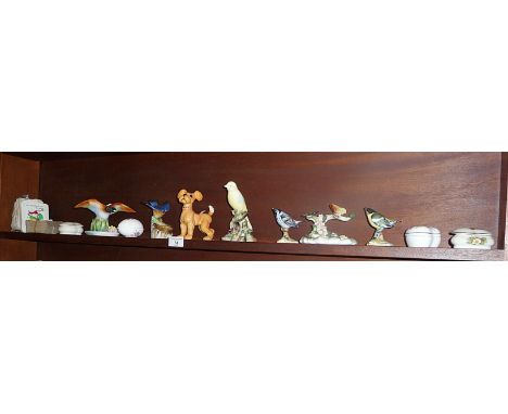 Beswick dog (A/F), and six Adderley china bird figurines and others