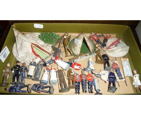 Johillco, Charbens, Britains and other diecast figures, many WW1 Army Medical Corps, with doctors, nurses, nuns, injured sold