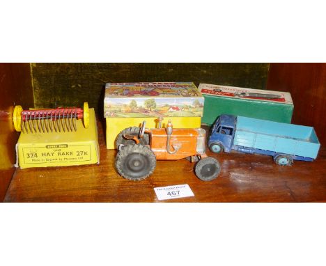 Dinky Toys boxed Hay Rake (324), Crescent Toys boxed tractor and a Dinky boxed 511 Guy 4-Ton Lorry