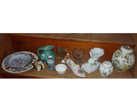 Miscellaneous china, pottery and glass (one shelf)