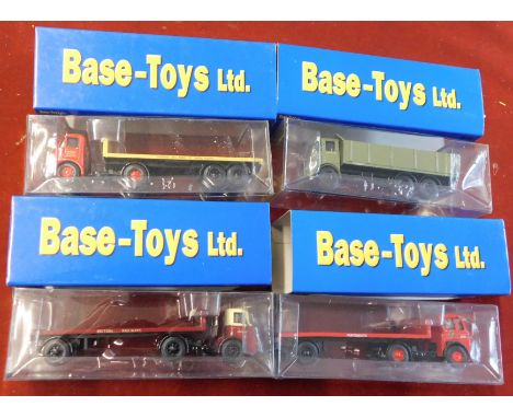 Base Toys. Vehicles (x4). Scale 1:76. D32 Leyland open truck. D31 Leyland flat bed lorry. D37 British Railways flat bed lorry
