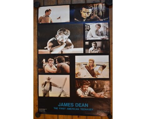 James Dean, The First American Teenager Poster, circa 1978. Good condition. Has edge and corner wear and corner holes. Measur
