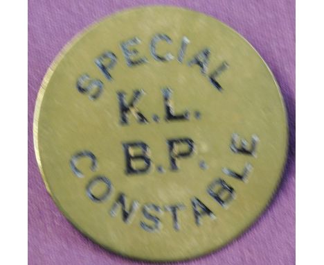 British King's Lynn Bourgh Police Special Constable badge, brass and enamel with pin back fitting