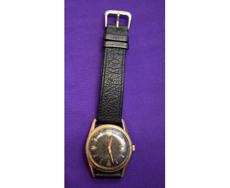 Exactus, Mens Wrist Watch. Vintage 1950's-60's. Automatic mechanism. Black dial, gold hands. Case in used condition. Date ind