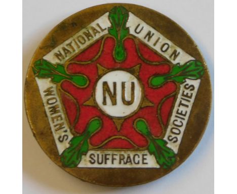 British National Union of Women's Suffrage Societies 1908-1918 Badge, made by 'Partridge, 72 dean Street, Soho W'. Brass and 
