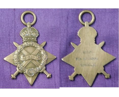 British WWI 1914-1915 Star to 20231 Pte H.F. Bunn. Yorkshire Light Infantry
