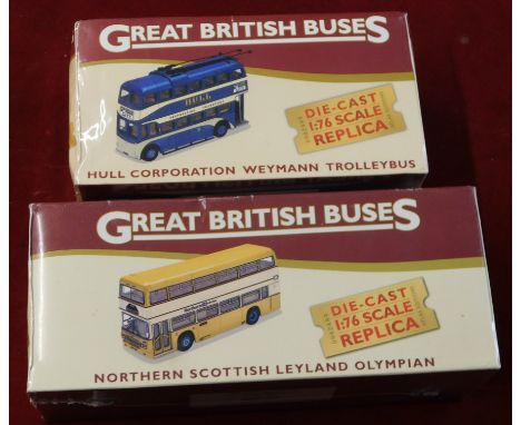 Atlas Editions. Buses x2. 1:76 Scale. Hull Corporation Weymann Trolleybus. PLUS Northern Scottish Leyland Olympian. Excellent