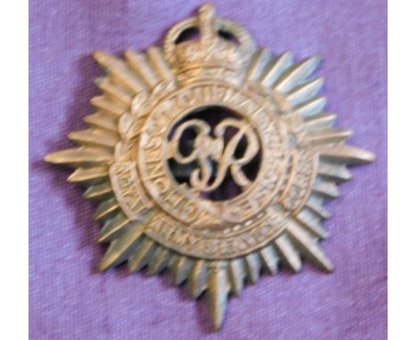 British WWII Royal Army Service Corps Officers Cap Badge, bronze with tab fitting, sadly one tab missing.