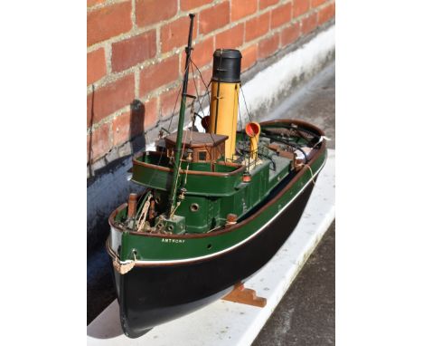 Tug Boat, Anthony. Large scale model boat. (not fitted with motor). Approx dimensions; length 35 inches x width 9 inches x he