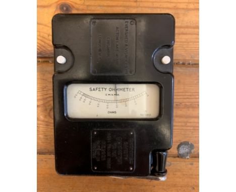 Two Ohmmeters. A safety ohmmeter and a circuit-testing ohmmeter in carry-case, both circa 1940s, both made by Evershed &amp; 
