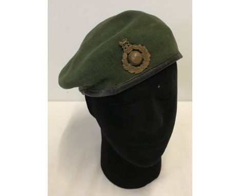 Royal Marines green beret with King's Crown cap badge. White stamp to interior reads 'Kangol Wear Limited,  WD arrow 1944'. S