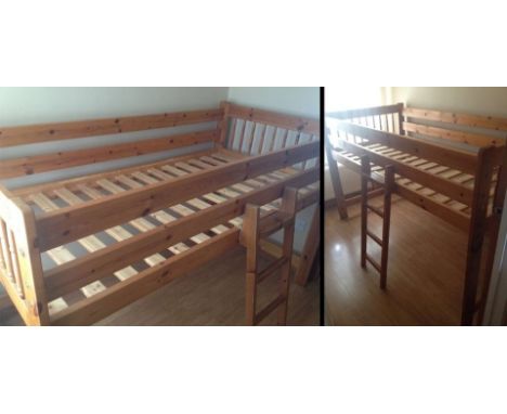 A pine cabin bed. Some wear to sides from ladder rubbing. Please Note: All enquiries will be responded to after we re-open in