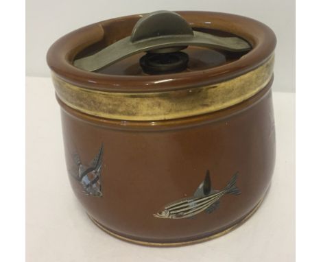 Royal Doulton ceramic tobacco jar with hand painted tropical fish decoration.  Please Note: All enquiries will be responded t