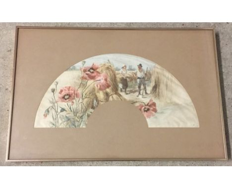 A limited edition print of a fan design by G. Fraipont depicting the summer harvest. From a series of The Four Seasons. No 33