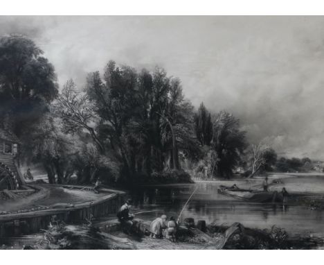 David Lucas after John Constable, open-lettered proof print, 'Stratford Mill - The Young Waltonians', published in 1840 (Shir