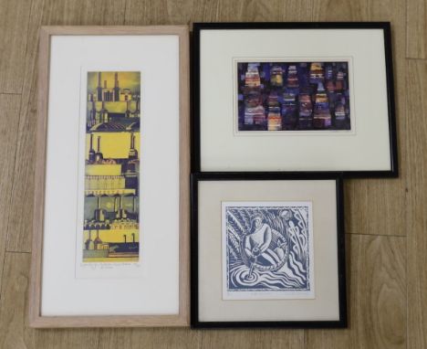 Karen Keogh, limited edition print, Battersea Power Station, 39/50, 34 x 10cm, a Sarah Young print of a Coracle, 5/300 and a 