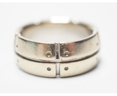 A modern Tiffany &amp; Co 750 yellow and white metal band, size M, 11.3 grams, with a Tiffany &amp; Co outer box.