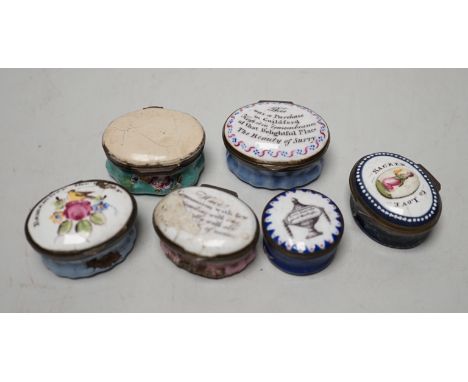 Six early 19th century South Staffordshire enamel patch boxes.