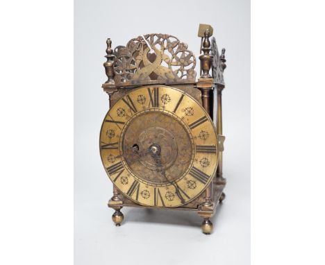 A 17th century and later brass lantern clock, fusee movement