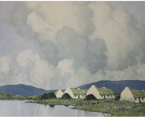 Paul Henry, colour print, Connemara Cottages, signed in pencil, 45 x 54cm