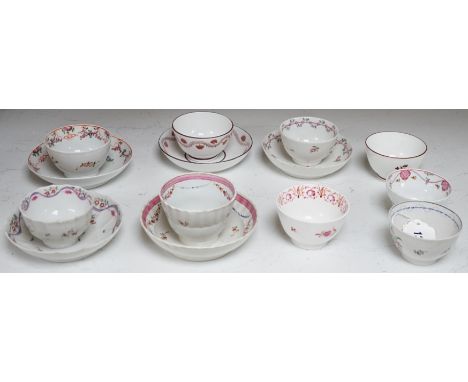 A quantity of Newhall teabowls and saucers and a pearlware tea bowl and  saucer, c.1790-1800