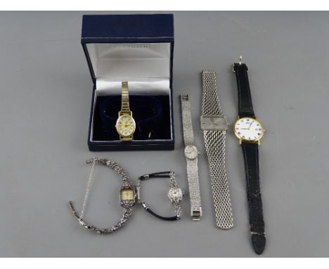 TWO LADY'S MARCASITE COCKTAIL WATCHES, a lady's oval Accurist wristwatch, a lady's Zenith wristwatch and two gent's wristwatc